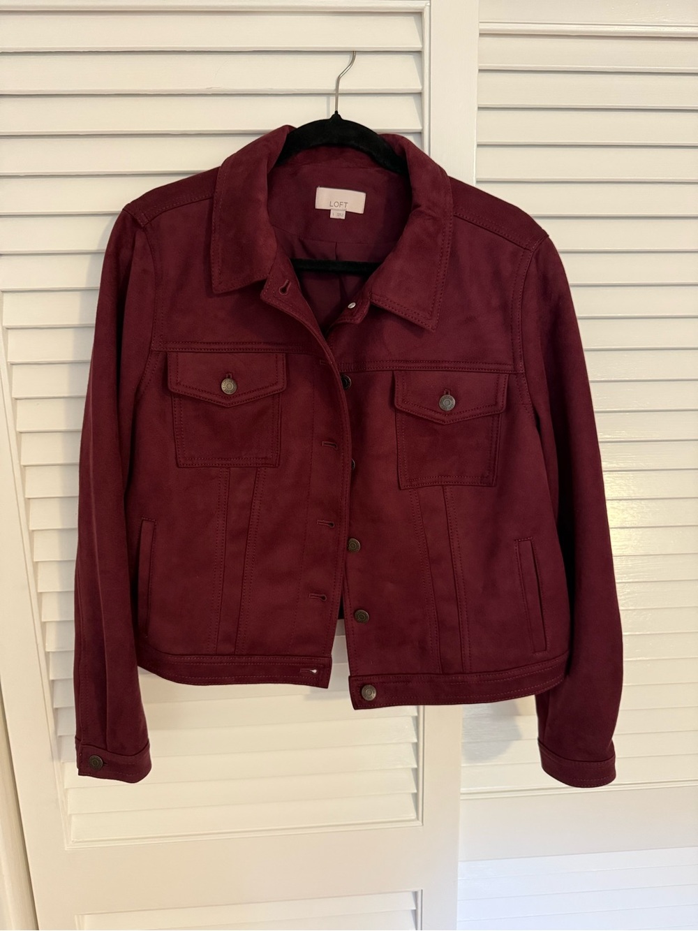 LOFT Faux suede stretchy burgundy jacket
